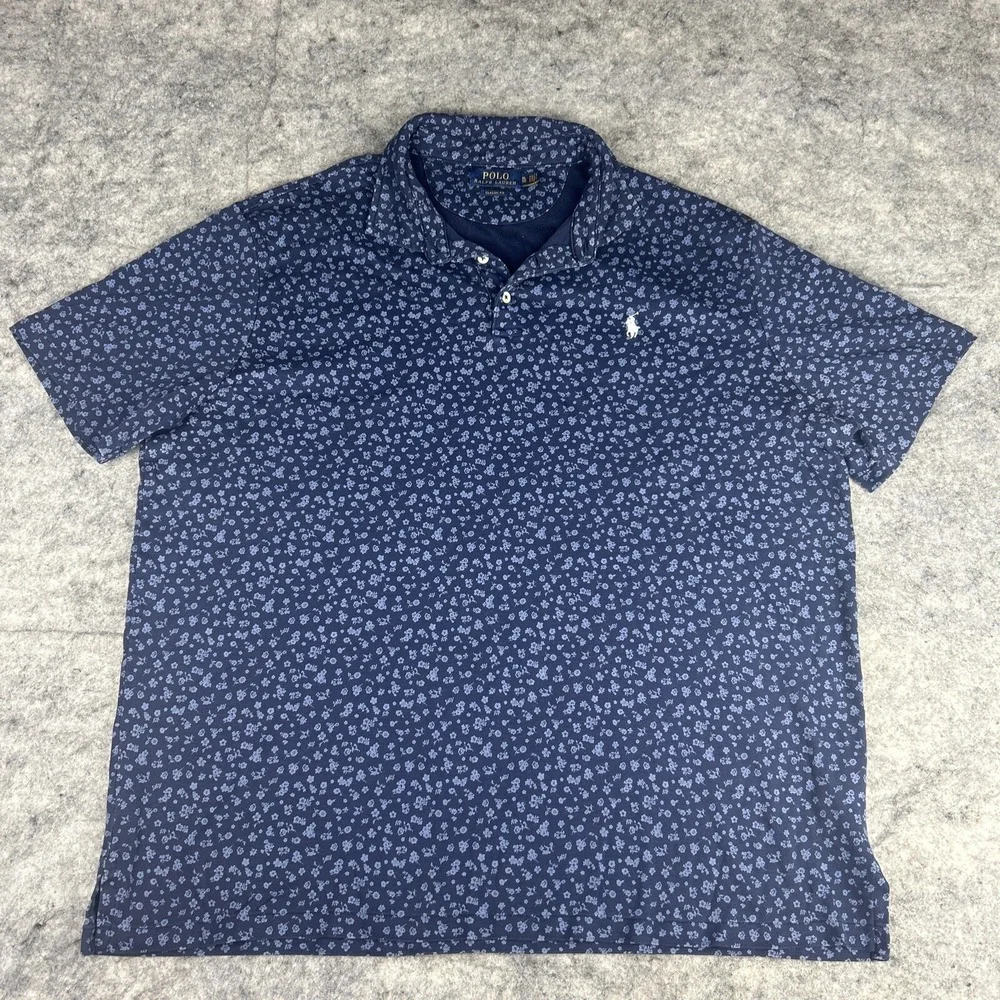 Polo Ralph Lauren‎ Mens XL Blue Floral Pattern AOP Short Sleeve Polo Shirt